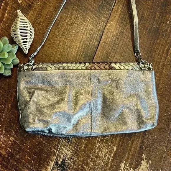 Elliott Luca | Mixed Metallic Woven Leather Clutch w/Removable Crossbody Strap - Picture 4 of 10